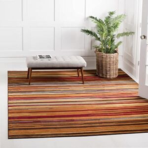 Unique Loom Barista Collection Modern, Abstract, Stripes, Urban, Rustic, Warm Colors Area Rug, 8 ft Square, Multi/Beige