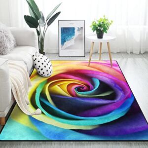 ALAZA Colorful Rainbow Rose Flower Area Rug Rugs for Living Room Bedroom 7′ x 5′