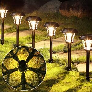 6 Pack Outdoor Lights Solar Powered 20 lumens Solar Yard Lights Auto On/Off White Light, Glass and Stainless Steel Solar Lights Pathway for Lawn,Solar Driveway Lights,Garden Lights,Landscape Lighting