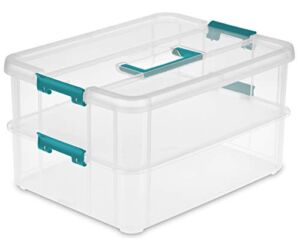 Sterilite 1427CLR Stack & Carry – 2 Layer Box, Clear Lid & Blue Handle, See-through layers