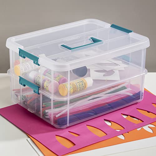 Sterilite 1427CLR Stack & Carry – 2 Layer Box, Clear Lid & Blue Handle, See-through layers | The Storepaperoomates Retail Market - Fast Affordable Shopping