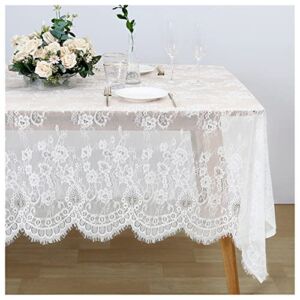 60×120 Inches White Lace Tablecloth Rectangle Vintage Embroidered Lace Table Cover for Wedding Party Home Outdoor Fall Table Decorations