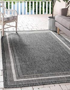 Unique Loom Outdoor Border Collection Casual Solid Border Transitional Indoor and Outdoor Flatweave Black Area Rug (7′ 0 x 10′ 0)
