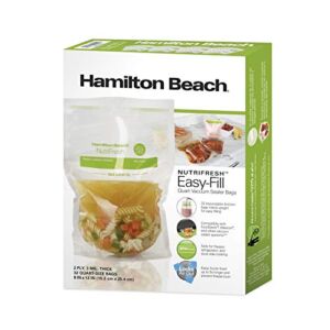 Hamilton Beach Easy-Fill 32 Count One Quart Vacuum Sealer Storage Bags for Food, BPA Free, 12” x 8”, Meal Prep and Sous Vide