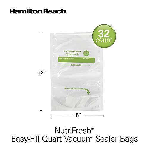 Hamilton Beach Easy-Fill 32 Count One Quart Vacuum Sealer Storage Bags for Food, BPA Free, 12” x 8”, Meal Prep and Sous Vide | The Storepaperoomates Retail Market - Fast Affordable Shopping