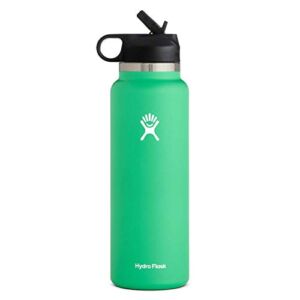 Hydro Flask Water Bottle – Wide Mouth Straw Lid 2.0 – 40 oz, Spearmint
