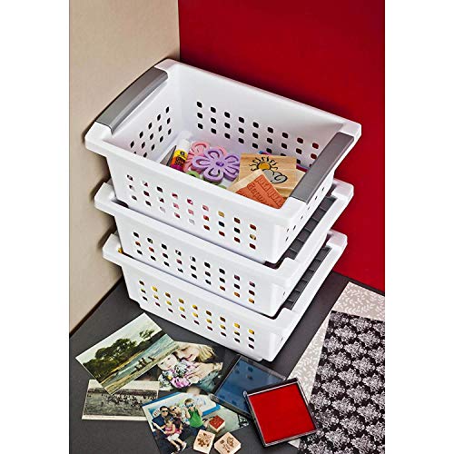Sterilite Small Plastic Stacking Storage Basket Container Totes w/Comfort Grip Handles and Flip Down Rails for Household Organization, White, 8 Pack | The Storepaperoomates Retail Market - Fast Affordable Shopping