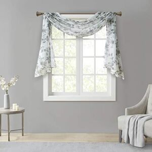 Madison Park Simone Floral Design Sheer Window Curtain Voile Privacy Drape for Bedroom, Livingroom, 42″ x 216″, Scarf, White