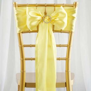 TABLECLOTHSFACTORY 5pcs Yellow Satin Chair Sashes Tie Bows Catering Wedding Party Decorations 6 x106