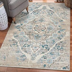Luxe Weavers Distressed Cream 4×5 Area Rug, Modern, Stain Resistant Carpet, Indoor Oriental Rug
