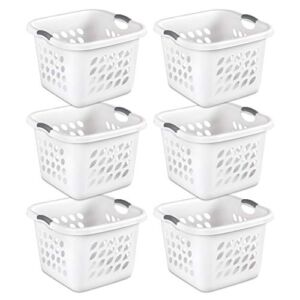 Sterilite 12178006 1.5 Bushel/53 Liter Ultra Square Laundry Basket, White Basket w/ Titanium Inserts, Pack of 6
