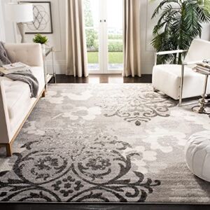 SAFAVIEH Adirondack Collection 8′ x 10′ Silver / Ivory ADR114B Floral Glam Damask Distressed Non-Shedding Living Room Bedroom Dining Home Office Area Rug