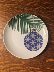 Crate & Barrel Holiday Purple Christmas Ornament on Tree Branch 6 1/2″ Appetizer Plate