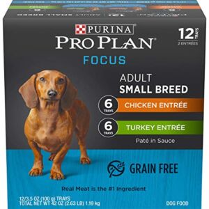 Purina Pro Plan Wet Dog Food for Small Dogs Chicken or Turkey Pate in Sauce High Protein Dog Food Variety Pack – (12) 3.5 oz. Trays