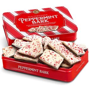 Traditional Layered Dark and White Chocolate Peppermint Bark in Christmas Gift Tin, 1 Pound