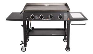 Blackstone 36″ Cooking Station 4 Burner Propane Fuelled Restaurant Grade Professional 36 Inch Outdoor Flat Top Gas Griddle with Built in Cutting Board, Garbage Holder and Side Shelf (1825), Black