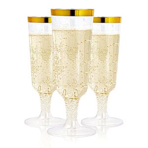 50 Pack Plastic Champagne Flutes Disposable 5 Oz Gold Rim Plastic Champagne Glasses Perfect for Wedding,Thanksgiving Day, Christmas