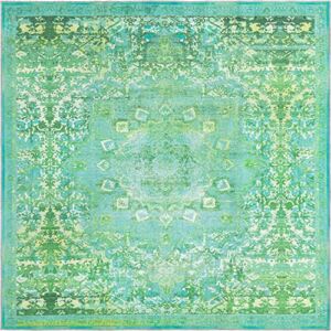 Unique Loom Renaissance Collection Distressed Medallion Green/Teal Square Rug (7′ 3 x 7′ 3)