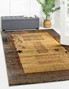 Unique Loom Barista Collection Modern, Abstract, Botanical, Border, Distressed, Vintage, Rustic, Warm Colors Area Rug, 2 ft 2 in x 3 ft, Beige/Gray
