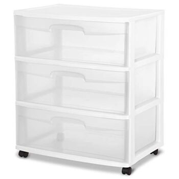 Sterilite 29308001 Wide 3 Drawer Cart, White Frame with Clear Drawers and Black Casters, 1-Pack | The Storepaperoomates Retail Market - Fast Affordable Shopping