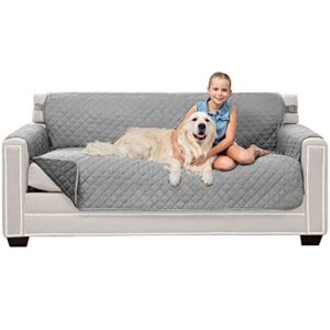 Sofa Shield Patented Couch Cover, Large Furniture Protector with Straps, Reversible Tear and Stain Resistant Slipcovers, Quilted Microfiber 70” Seat, Washable Covers for Dogs, Kids, Lt Gray Charcoal