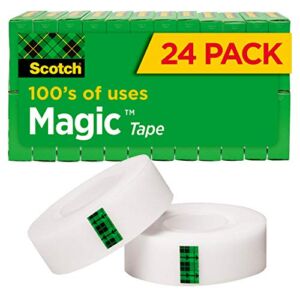 Scotch Magic Tape, 24 Rolls, Great for Gift Wrapping, Numerous Applications, Invisible, Engineered for Repairing, 3/4 x 1000 Inches, Boxed (810K24)