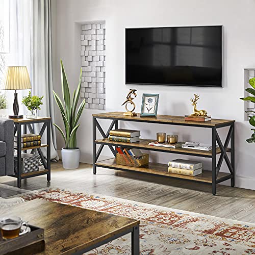 Yaheetech Industrial TV Stand for TV up to 65 inch, 55″ TV Cabinet with 3 Tier Storage Shelves for Living Room, Entertainment Center TV Console Table with Metal Frame, Rustic Brown | The Storepaperoomates Retail Market - Fast Affordable Shopping