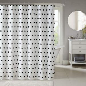 Madison Park Sophie Trendy Shower Curtain with Textured Pom-Poms Accent, Modern Bathroom Décor, Machine Washable Bath Privacy Screen, 72 in x 72 in, Black/White
