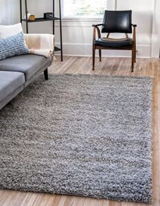 Unique Loom Solo Solid Shag Collection Area Modern Plush Rug Lush & Soft, 5 ft 0 x 8 ft 0, Cloud Gray
