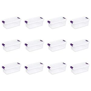 Sterilite 17511712 6 Quart/5.7 Liter ClearView Latch Box, Clear with Sweet Plum Latches, 12-Pack
