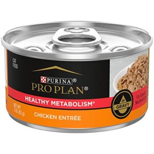 Purina Pro Plan High Protein Gravy Wet Cat Food, SPECIALIZED Healthy Metabolism Formula Chicken Entree – (24) 3 oz. Pull-Top Cans