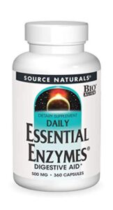 Source Naturals Essential Enzymes 500mg Bio-Aligned Multiple Enzyme Supplement Herbal Defense for Digestion, Gas, Constipation & Bloating Relief – Supports A Strong Immune System – 360 Capsules