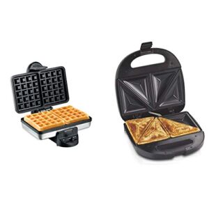 Hamilton Beach 2-Slice Non-Stick Belgian Waffle Maker & Sandwich Maker, Makes Omelettes and Grilled Cheese, 4 Inch, Easy to Store (25430), BLACK