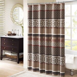 Madison Park Princeton Geometric Jacquard Fabric Shower Curtain , Transitional Shower Curtains for Bathroom , 72 X 72 , Red