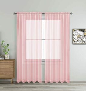 WPM Blush Rose Pink Window Sheer Treatment Panels Beautiful Rod Pocket Voile Elegance Curtains Drapes for Living Room, Bedroom, Kitchen Fully Stitched, Set of 2 (Blush Pink, 84″ Inch Long)