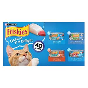 Purina Friskies Wet Cat Food Variety Pack, Oceans of Delight Flaked & Prime Filets – 5.5 oz. – 40 Cans (1 Pack)
