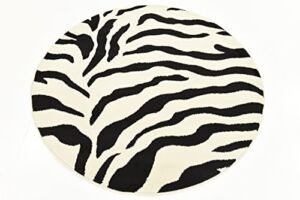 Unique Loom Wildlife Collection Animal Inspired with Zebra Design Area Rug, 4 ft x 4 ft, Ivory/Black