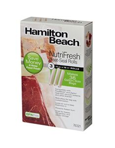 Hamilton Beach Vacuum Sealer, (3-Pack) 11 in x 16 ft Rolls for NutriFresh, FoodSaver & Other Heat-Seal Systems (78321)