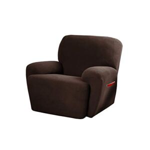 MAYTEX Pixel Ultra Soft Stretch 4 Piece Recliner Arm Furniture Cover Side Pocket, Chocolate Brown Chair Slipcover