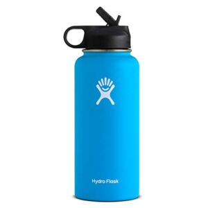 Hydro Flask Vacuum Insulated Stainless Steel Water Bottle Wide Mouth with Straw Lid (Pacific, 32-Ounce)