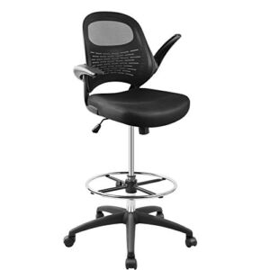 Hylone Drafting Chair, Tall Office Chair for Standing Desk, Mesh Drafting Table Chair with Adjustable Foot Ring, Flip-Up Arms, Black