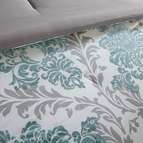Madison Park Bella Cozy Comforter Set – Casual Damask Design, All Season Cozy Bedding, Matching Bedskirt, Shams, Decorative Pillows, Queen(90 in x 90 in), Aqua 7 Piece | The Storepaperoomates Retail Market - Fast Affordable Shopping