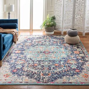 SAFAVIEH Madison Collection 9′ x 12′ Black / Teal MAD447Z Boho Chic Medallion Distressed Non-Shedding Living Room Bedroom Dining Home Office Area Rug