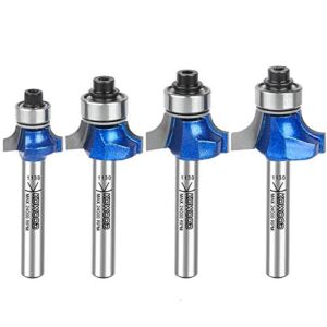 KOWOOD Plus Round-Over Router Bit Set, 1/4 Inch Shank, Radius in 1/8”, 5/32”, 3/16”, 1/4”. with Updated Kowood C3 Carbide. Great for Round Edges, Ideal for Table, Drawer or Cabinet Edges