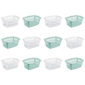 Sterilite 12459412 1.5 Bushel/53 Liter Rectangular Laundry Basket, White & Aqua Chrome, Assorted, 12-Pack , Green