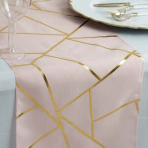 TABLECLOTHSFACTORY 9 Ft Metallic Blush/Gold Foil Geometric Pattern Blush Polyester Table Runner