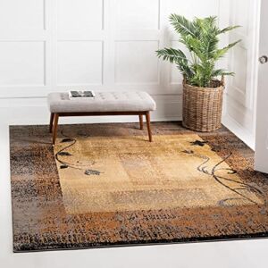 Unique Loom Barista Collection Modern, Abstract, Botanical, Border, Distressed, Vintage, Rustic, Warm Colors Area Rug, 8′ 0″ x 8′ 0″, Beige/Gray
