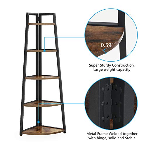 Rustic 5 Tier 70 Inch Tall Corner Shelf Bookshelf, Industrial Small Bookcase Corner Shelf Stand Furniture Plant Stand for Living Room, Small Space, Kitchen, Home Office (Rustic Brown) | The Storepaperoomates Retail Market - Fast Affordable Shopping
