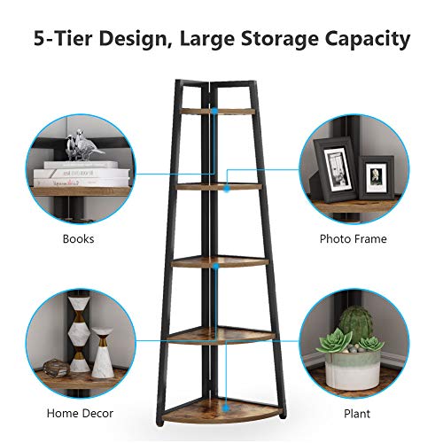 Rustic 5 Tier 70 Inch Tall Corner Shelf Bookshelf, Industrial Small Bookcase Corner Shelf Stand Furniture Plant Stand for Living Room, Small Space, Kitchen, Home Office (Rustic Brown) | The Storepaperoomates Retail Market - Fast Affordable Shopping