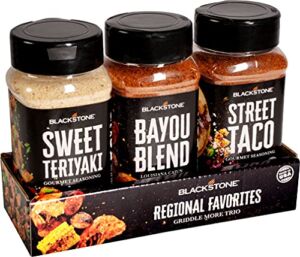 Blackstone Regional Favorites Seasonings – Mexican Taco Mix, Asian Sweet Teriyaki Spices & Bayou Seasoning – BBQ Grill Grilling Spices for Meat, Hamburgers, Chicken, Poultry, Beef, Pork Rub – 4127